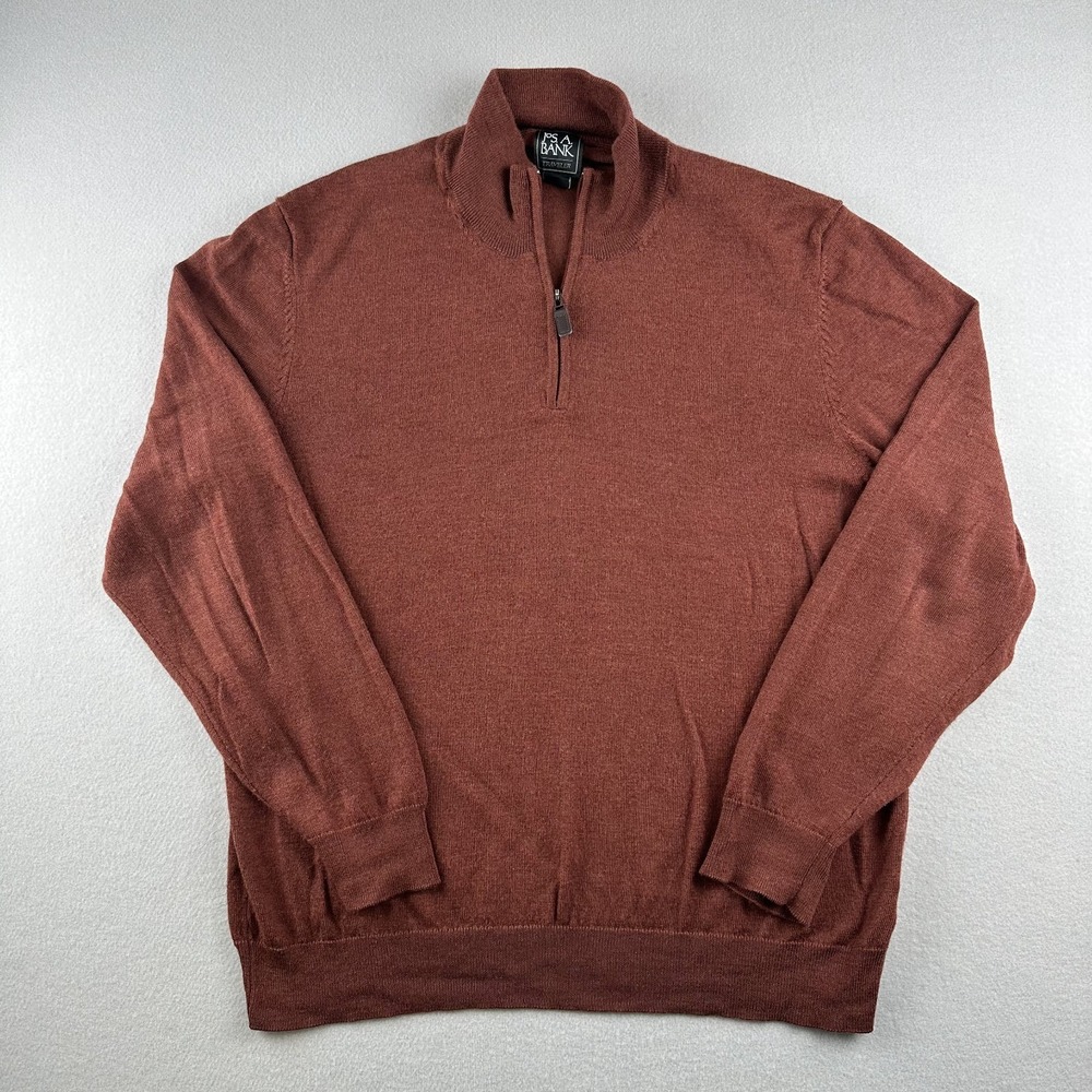 Jos A Bank Traveler Merino Wool 1/4 Zip Sweater Mens XL Brown Pullover